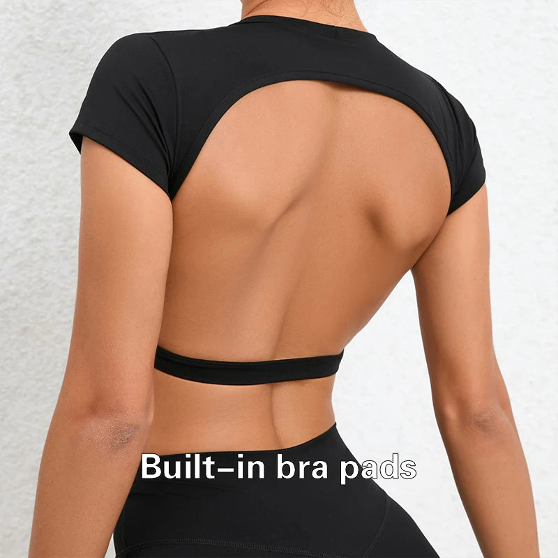 Women’s Sports Crop Top – Breathable Backless Yoga & Gym Shirt