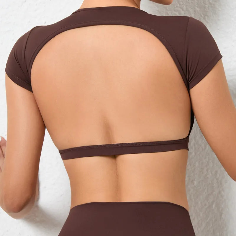 Women’s Sports Crop Top – Breathable Backless Yoga & Gym Shirt