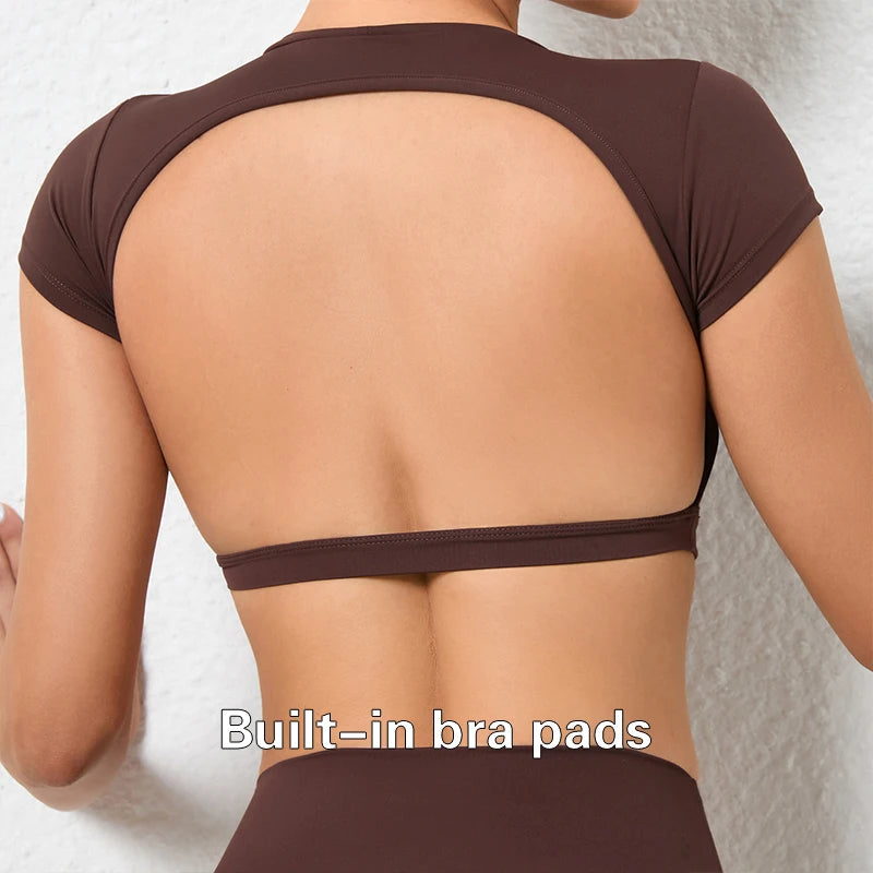 Women’s Sports Crop Top – Breathable Backless Yoga & Gym Shirt