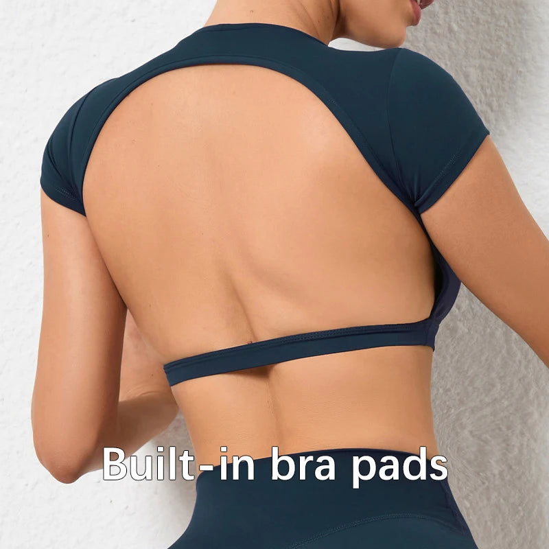 Women’s Sports Crop Top – Breathable Backless Yoga & Gym Shirt