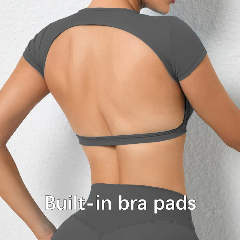 Women’s Sports Crop Top – Breathable Backless Yoga & Gym Shirt