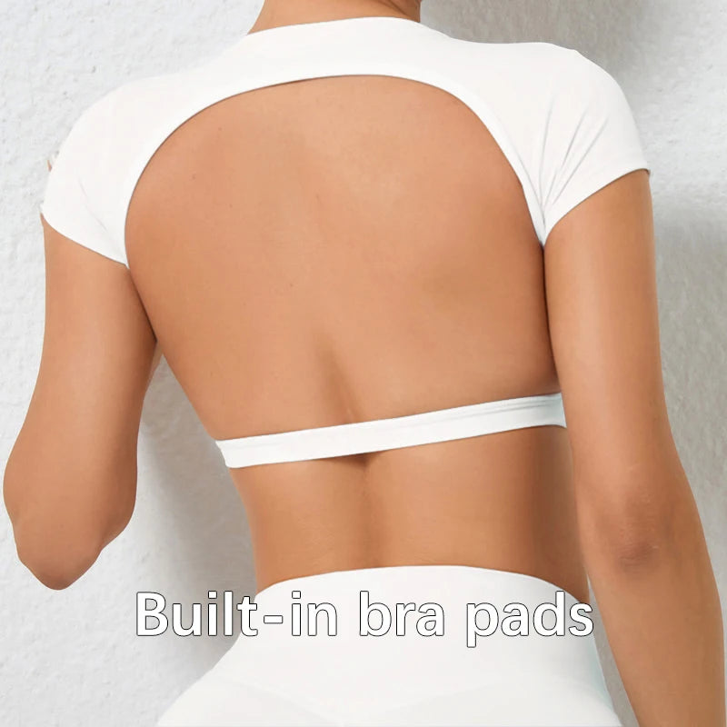 Women’s Sports Crop Top – Breathable Backless Yoga & Gym Shirt