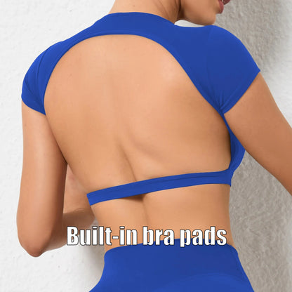 Women’s Sports Crop Top – Breathable Backless Yoga & Gym Shirt