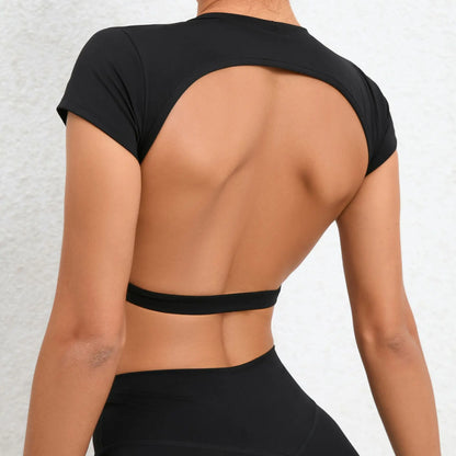Women’s Sports Crop Top – Breathable Backless Yoga & Gym Shirt