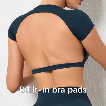 Women’s Sports Crop Top – Breathable Backless Yoga & Gym Shirt