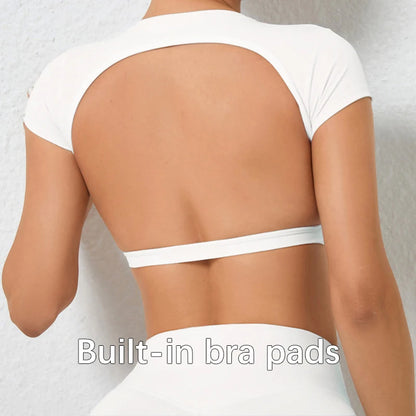 Women’s Sports Crop Top – Breathable Backless Yoga & Gym Shirt